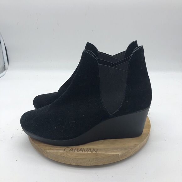 Crocs A-Leigh Ankle Boots Womens 8 Black Suede Wedge Bootie Casual Stretch - Picture 12 of 12